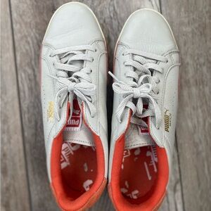 Gray (or taupe) and orange Puma Match